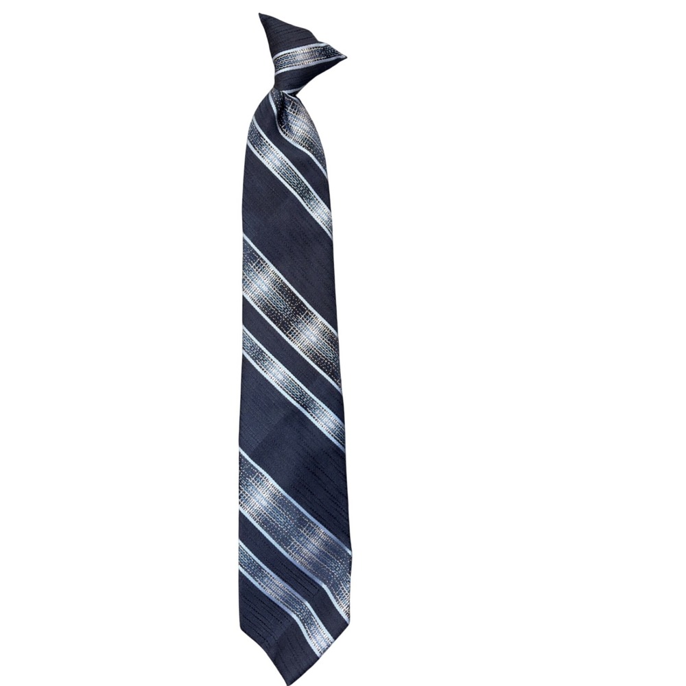Vintage Wemlon by Wembley Navy Blue Silver Striped Clip On Necktie